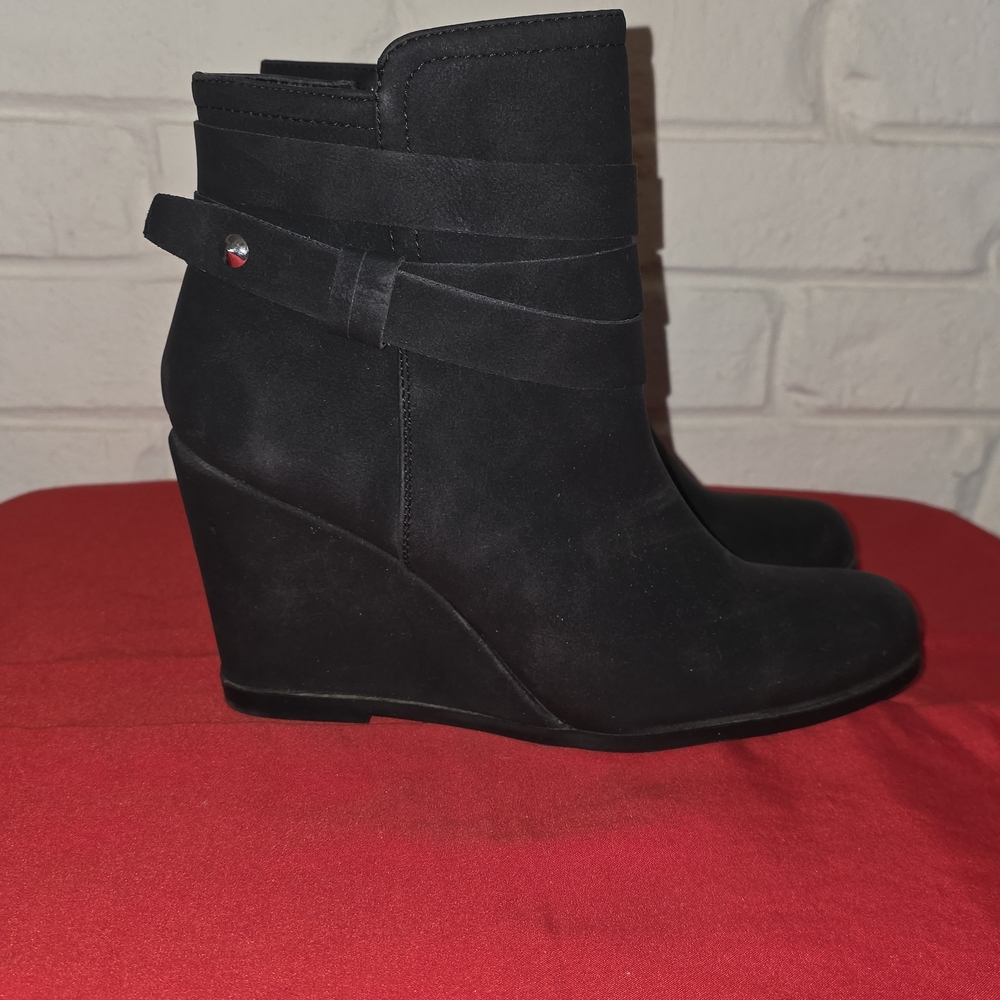 SOLD - JustFab Black Suede Wedge Boots